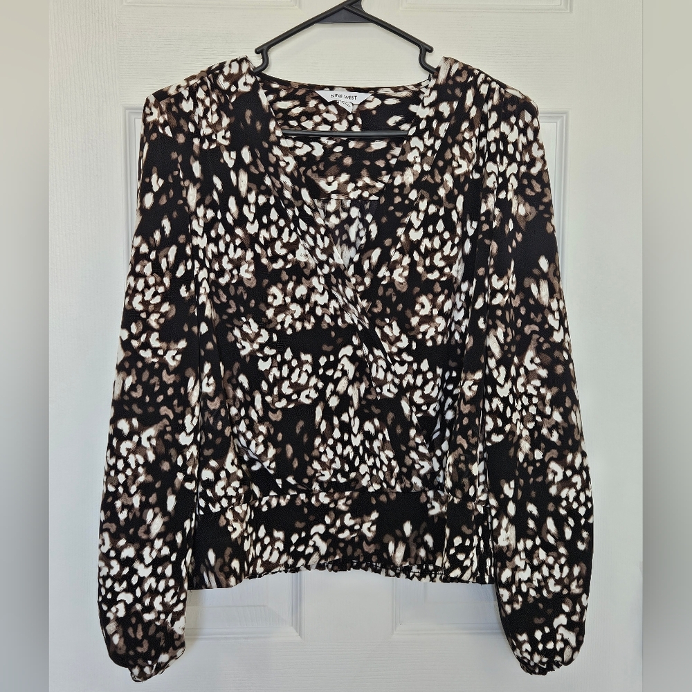 Nine West Black and White Puff Sleeve Blouse
